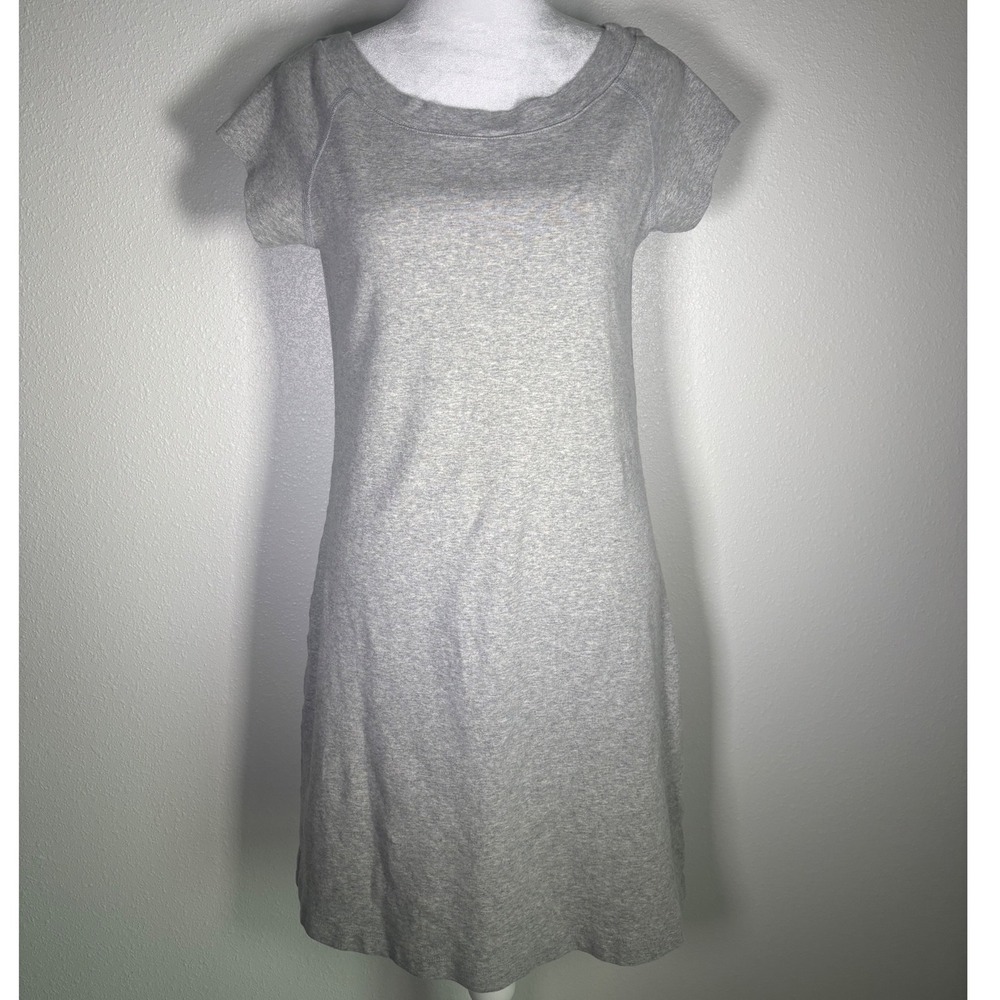 Gray 100% Cotton Short Sleeve T-Shirt Dress Mini Midi Casual Size M Scoop Neck